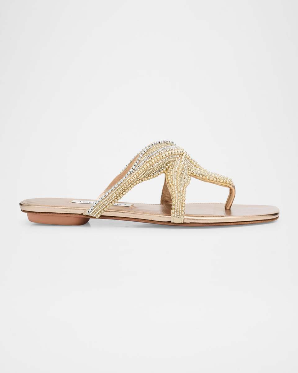 Pearly Beaded Flat Thong Sandals